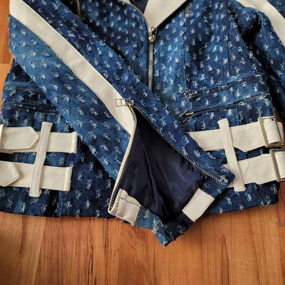 TOV Holy G Retro Denim Faux Snakeskin Leather Jacket - Picture 4 of 11